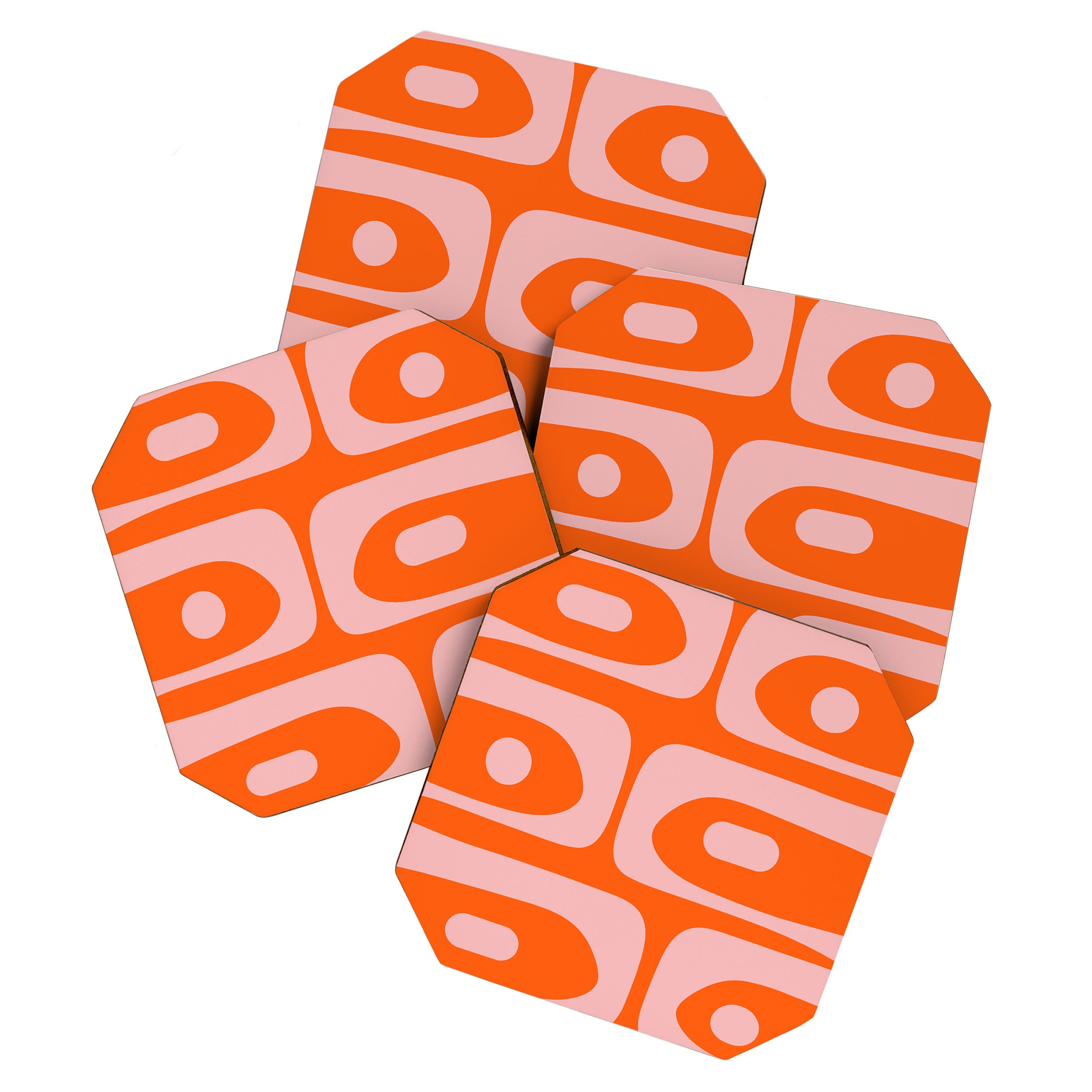 Mid Century Modern Piquet Minimalist Retro Abstract Pattern in Contemporary Pink and Orange Coaster Gallery Image 1