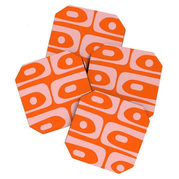 Mid Century Modern Piquet Minimalist Retro Abstract Pattern in Contemporary Pink and Orange Coaster Gallery Image 1