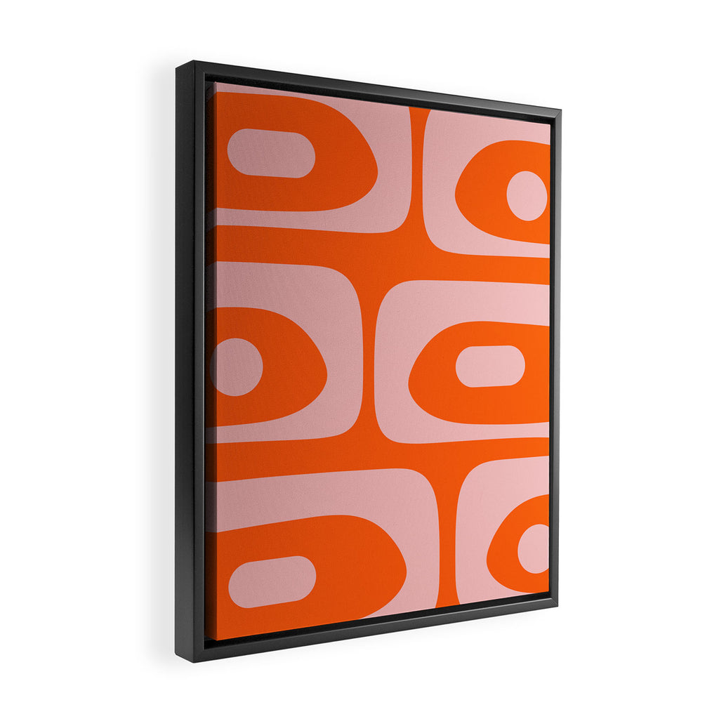 Mid Century Modern Piquet Minimalist Retro Abstract Pattern in Contemporary Pink and Orange Framed Canvas Print Gallery Image 2
