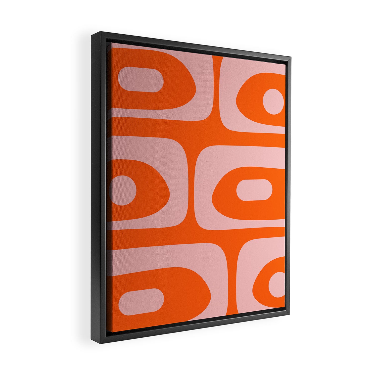 Mid Century Modern Piquet Minimalist Retro Abstract Pattern in Contemporary Pink and Orange Framed Canvas Print Gallery Image 2
