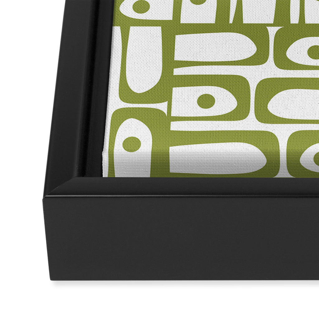 Mid Century Modern Piquet Multi Abstract Geometric Pattern in Mid Mod Martini Olive Green and White Framed Canvas Print Gallery Image 3