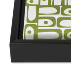Mid Century Modern Piquet Multi Abstract Geometric Pattern in Mid Mod Martini Olive Green and White Framed Canvas Print Gallery Image 3