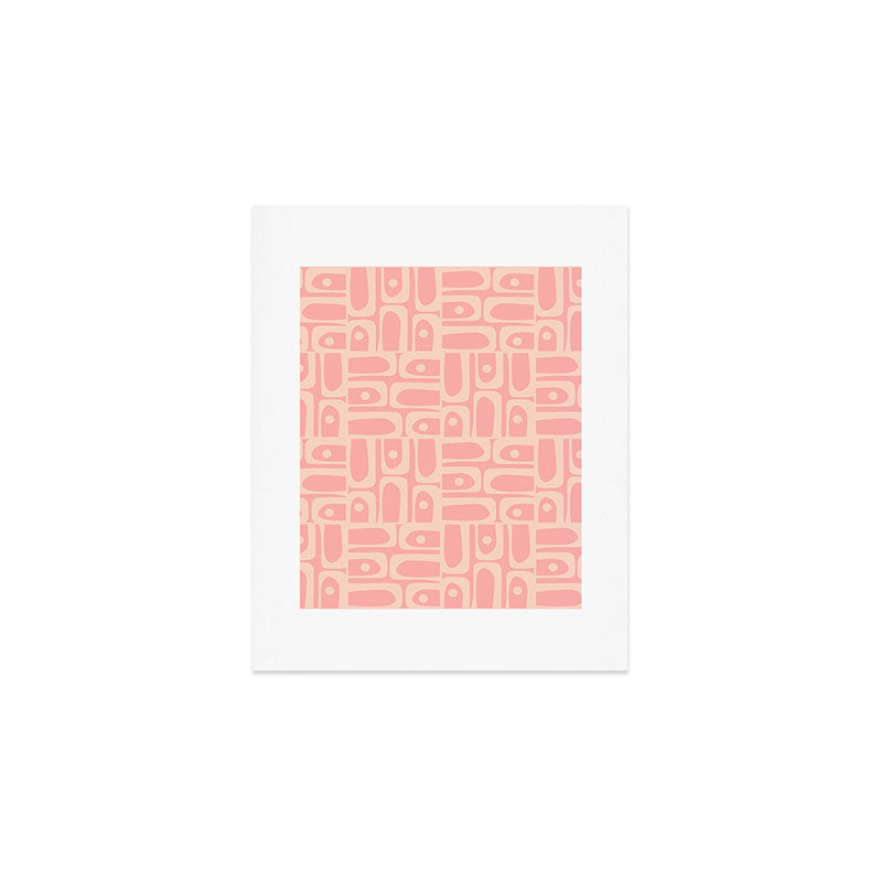 Mid Century Modern Piquet Multi Abstract Geometric Pattern in Pale Blush Pink Art Print Gallery Image 1