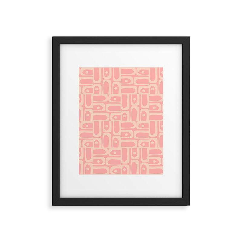 Mid Century Modern Piquet Multi Abstract Geometric Pattern in Pale Blush Pink Framed Art Print Gallery Image 6