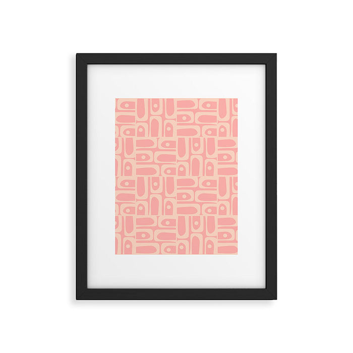 Mid Century Modern Piquet Multi Abstract Geometric Pattern in Pale Blush Pink Framed Art Print Gallery Image 1