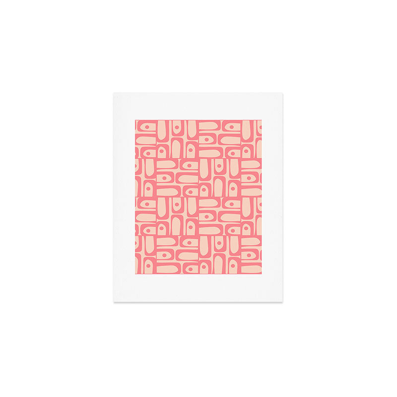 Mid Century Modern Piquet Multi Abstract Geometric Pattern in Pink and Blush Art Print Gallery Image 1