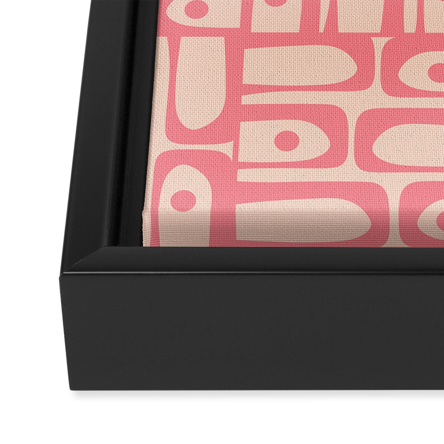 Mid Century Modern Piquet Multi Abstract Geometric Pattern in Pink and Blush Framed Canvas Print Gallery Image 3