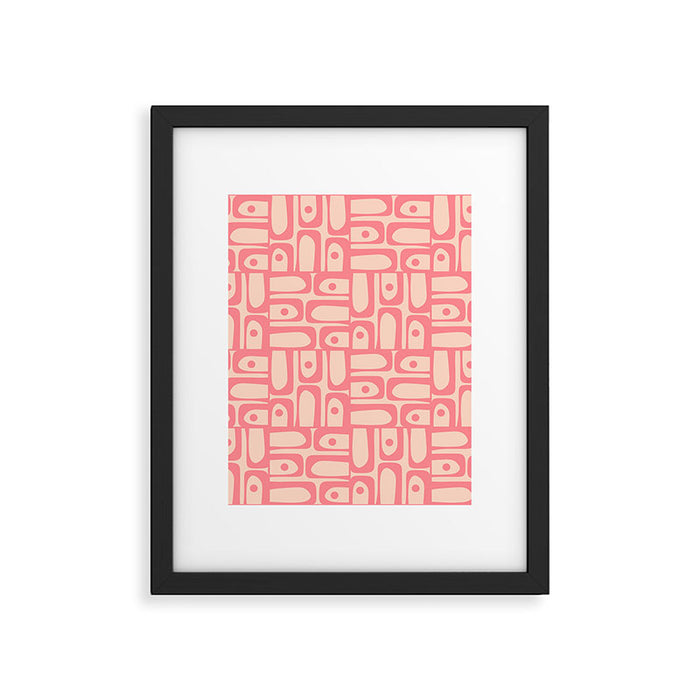 Mid Century Modern Piquet Multi Abstract Geometric Pattern in Pink and Blush Framed Art Print Gallery Image 1