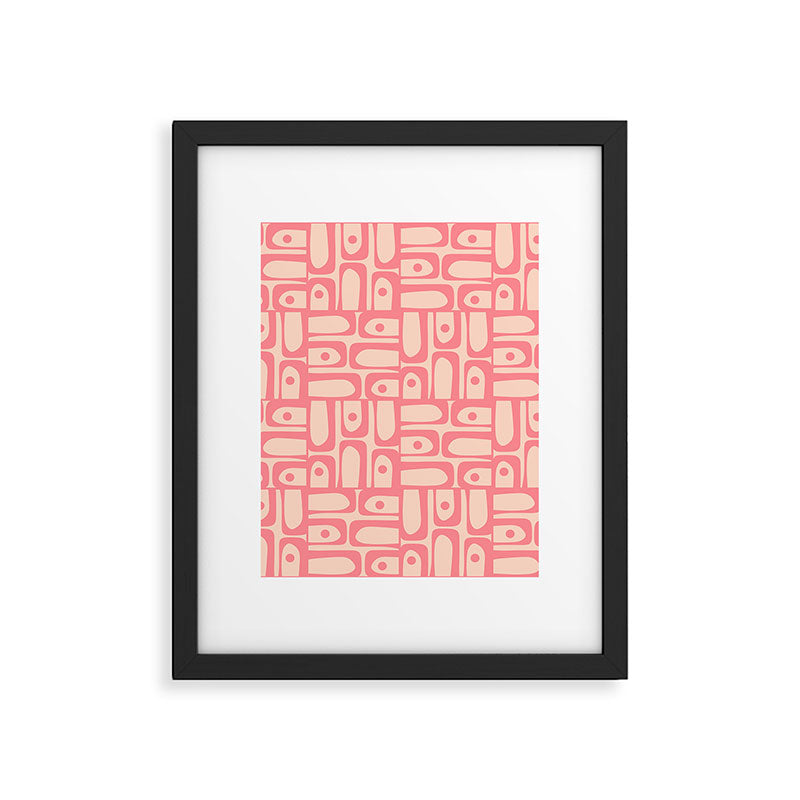 Mid Century Modern Piquet Multi Abstract Geometric Pattern in Pink and Blush Framed Art Print Gallery Image 6