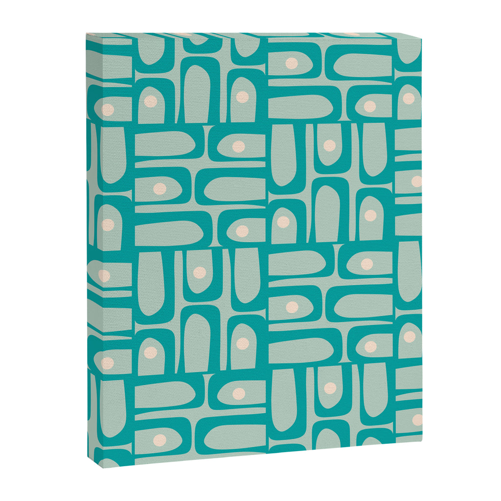 Mid Century Modern Piquet Multi Abstract Geometric Pattern in Teal Aqua Canvas Print Gallery Image 8
