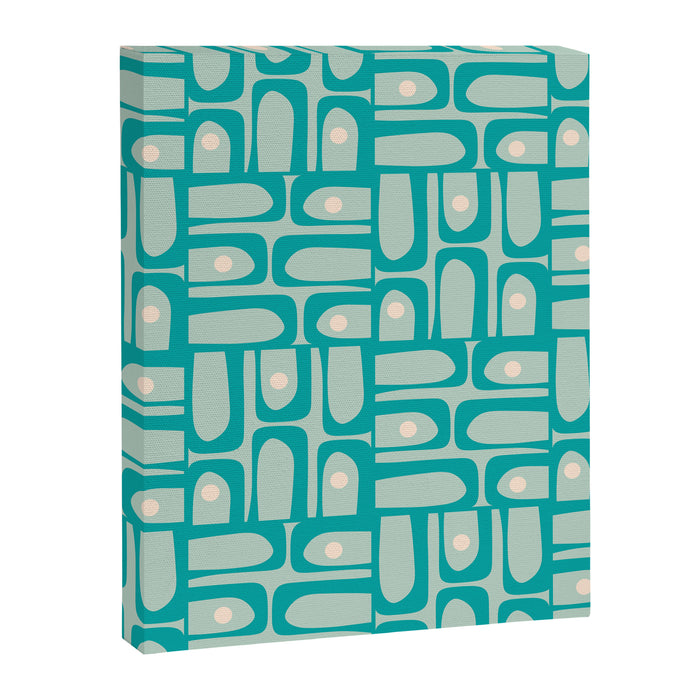 Mid Century Modern Piquet Multi Abstract Geometric Pattern in Teal Aqua Canvas Print Gallery Image 1