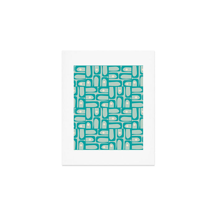 Mid Century Modern Piquet Multi Abstract Geometric Pattern in Teal Aqua Art Print Gallery Image 1