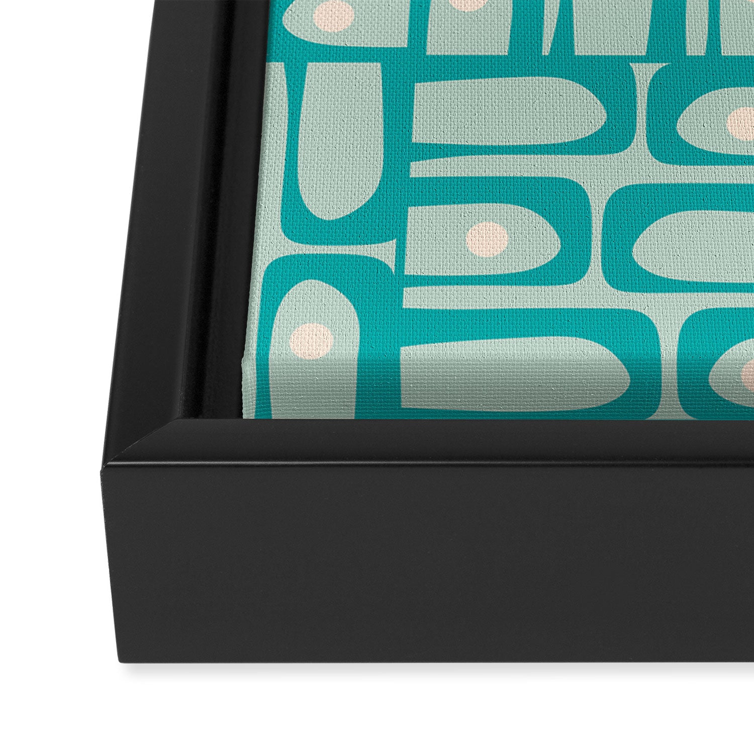 Mid Century Modern Piquet Multi Abstract Geometric Pattern in Teal Aqua Framed Canvas Print Gallery Image 3
