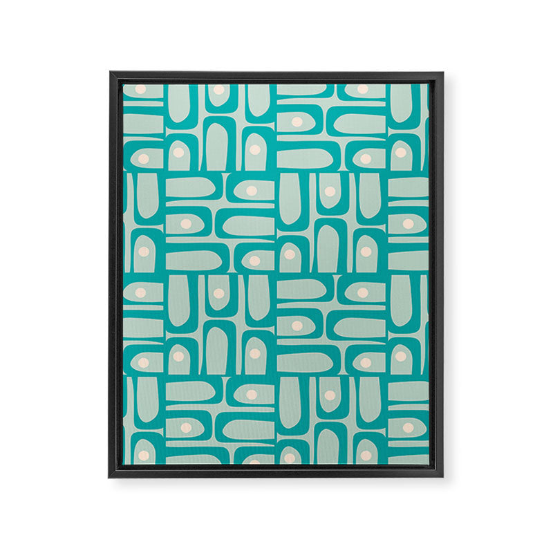 Mid Century Modern Piquet Multi Abstract Geometric Pattern in Teal Aqua Framed Canvas Print Gallery Image 8