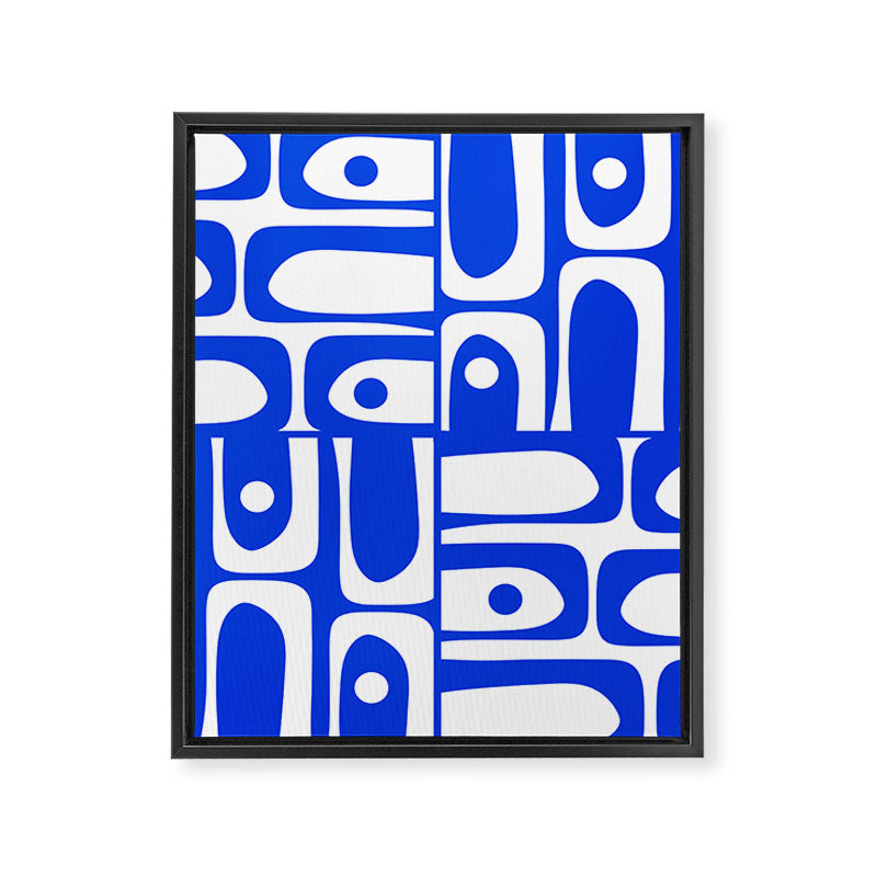 Mid Century Modern Piquet Multi Abstract Geometric Pattern Royal Blue and White Framed Canvas Print Gallery Image 8