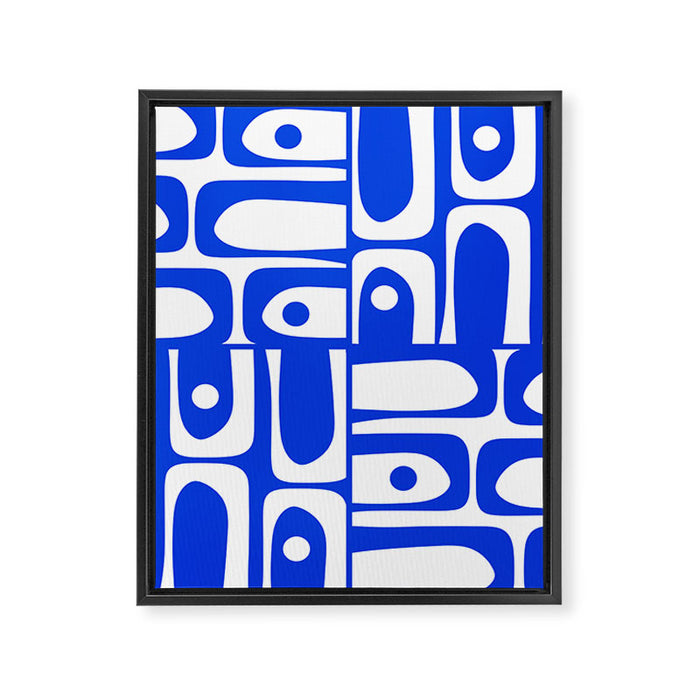 Mid Century Modern Piquet Multi Abstract Geometric Pattern Royal Blue and White Framed Canvas Print Gallery Image 1