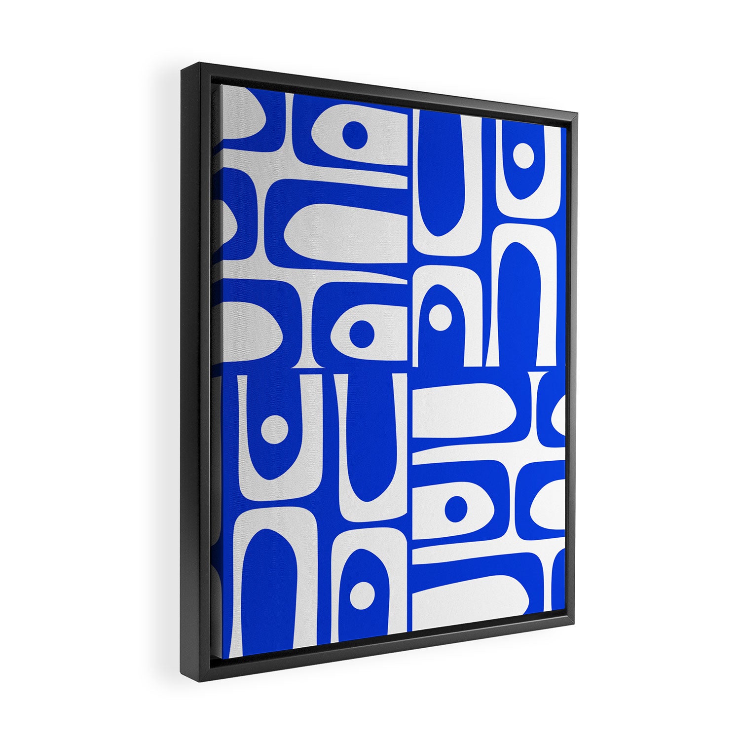 Mid Century Modern Piquet Multi Abstract Geometric Pattern Royal Blue and White Framed Canvas Print Gallery Image 2