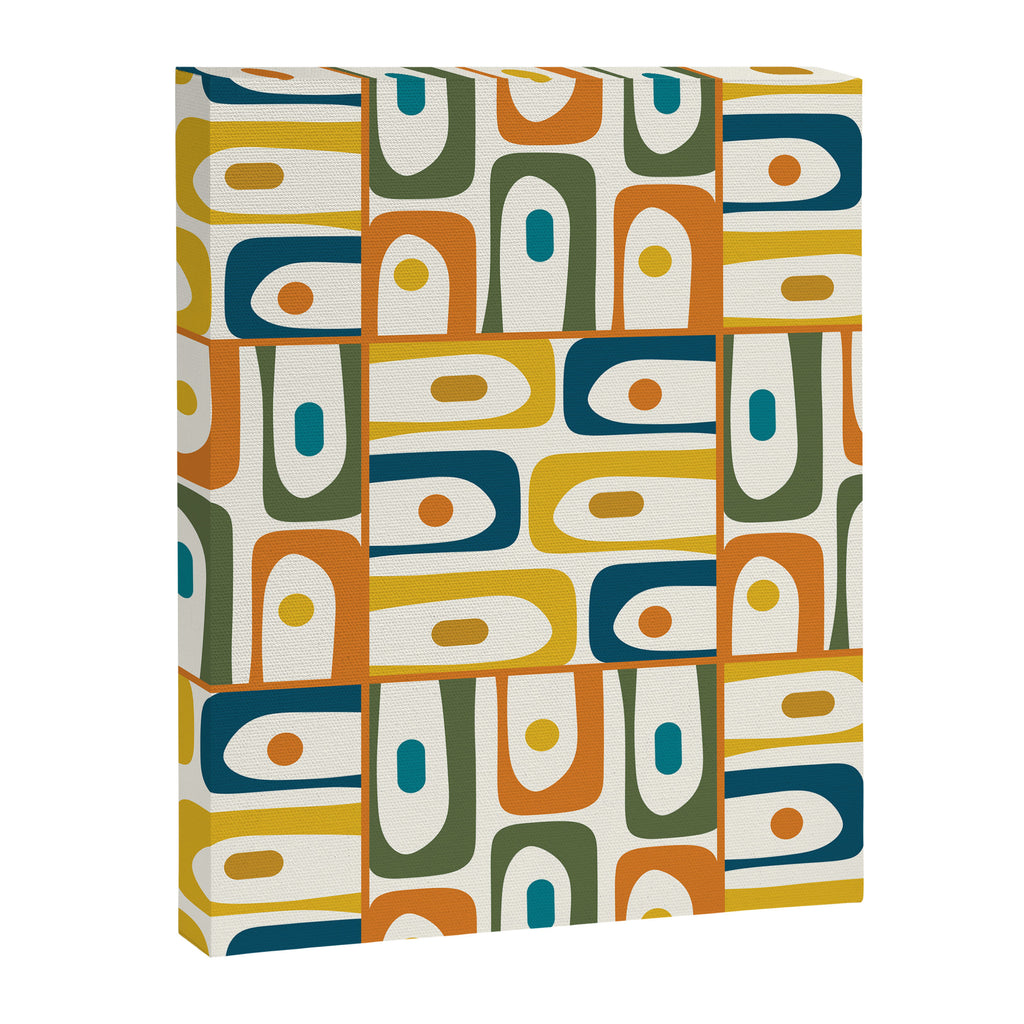 Mid Century Modern Piquet Multi Abstract Pattern in Moroccan Mustard Olive Blue Orange Cream Canvas Print Gallery Image 8
