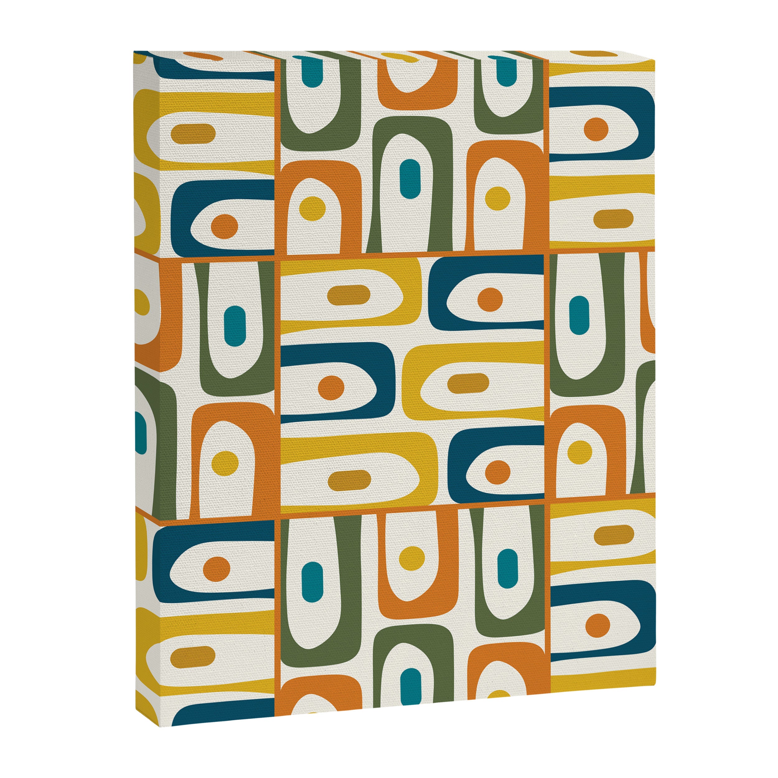 Mid Century Modern Piquet Multi Abstract Pattern in Moroccan Mustard Olive Blue Orange Cream Canvas Print Gallery Image 8