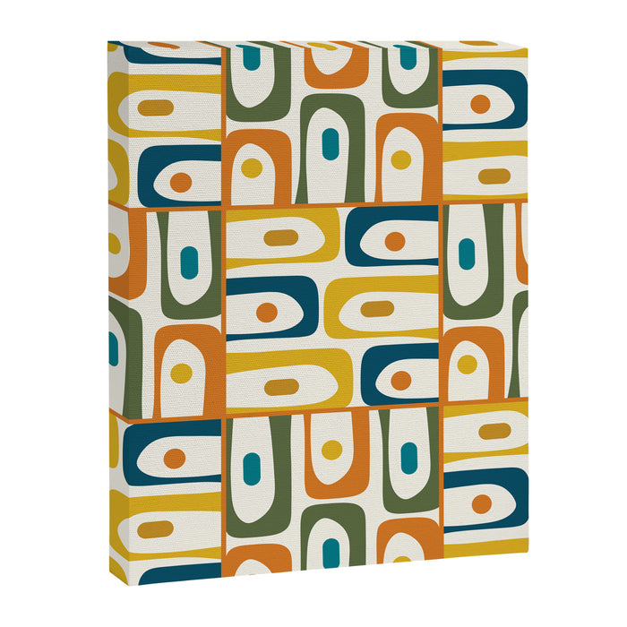 Mid Century Modern Piquet Multi Abstract Pattern in Moroccan Mustard Olive Blue Orange Cream Canvas Print Gallery Image 1