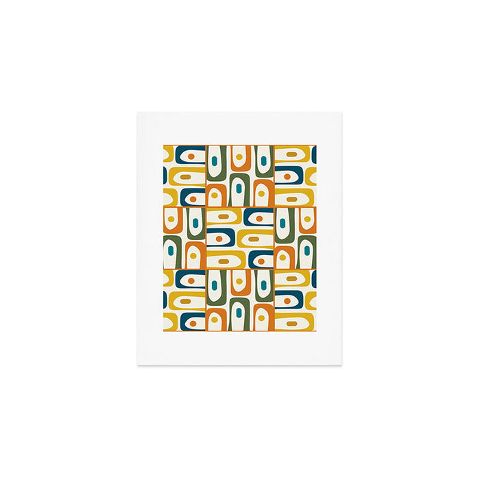 Mid Century Modern Piquet Multi Abstract Pattern in Moroccan Mustard Olive Blue Orange Cream Art Print Gallery Image 1
