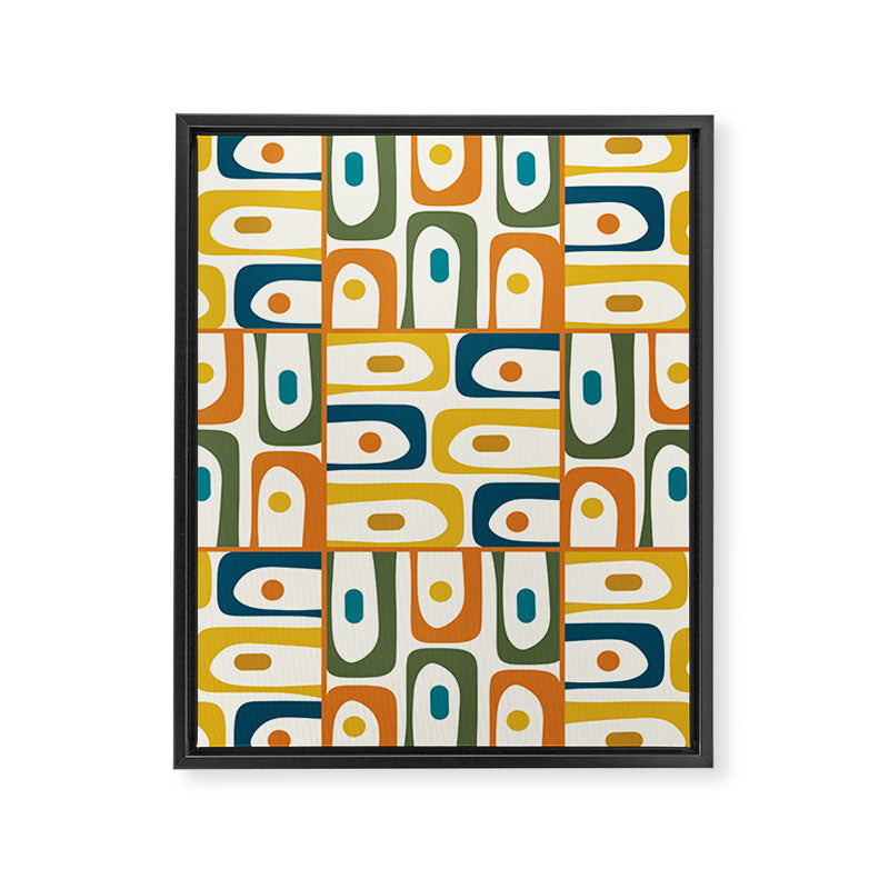 Mid Century Modern Piquet Multi Abstract Pattern in Moroccan Mustard Olive Blue Orange Cream Framed Canvas Print Gallery Image 8