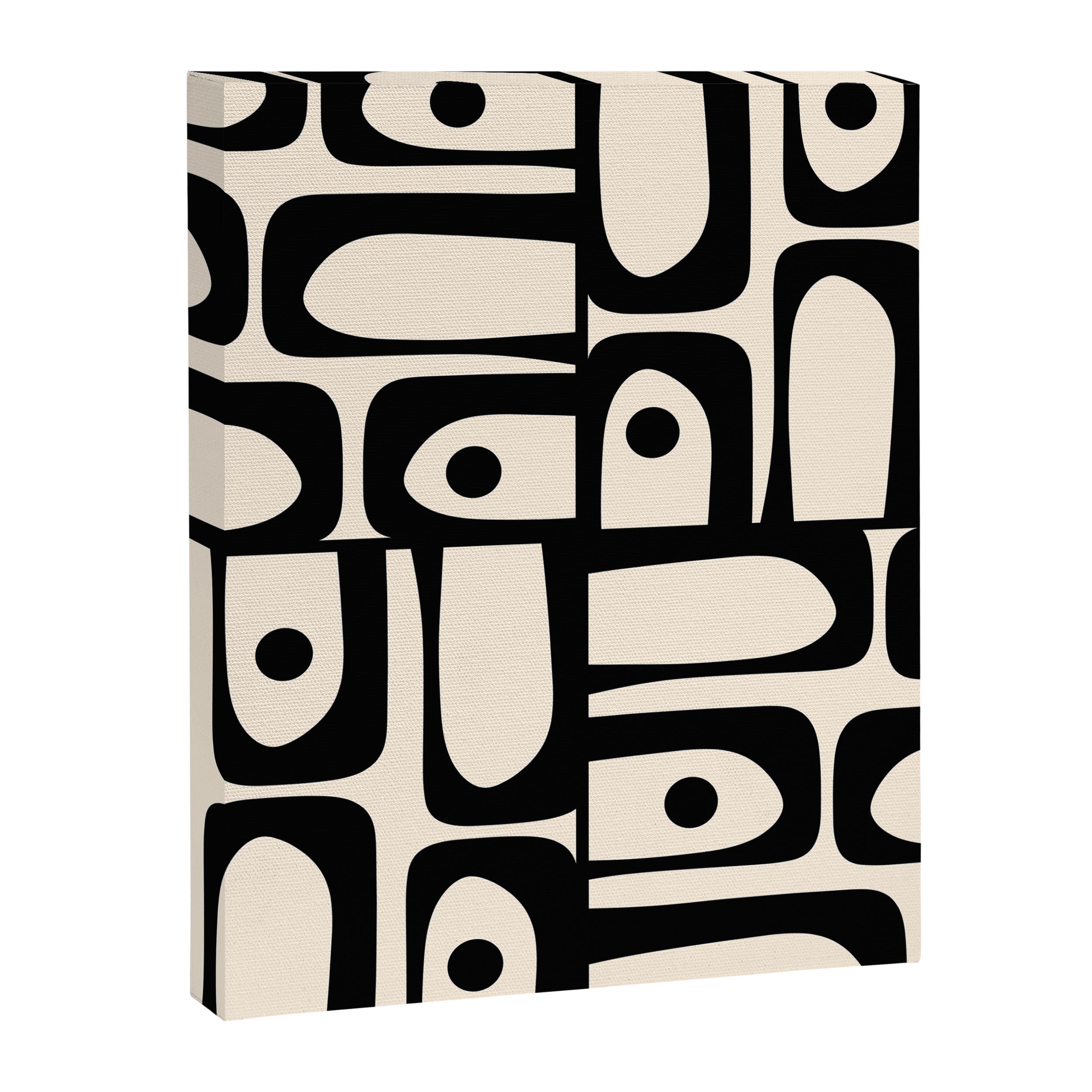 Mid Century Modern Piquet Multi Abstract Retro Geometric Pattern in Black and Cream Canvas Print Gallery Image 8