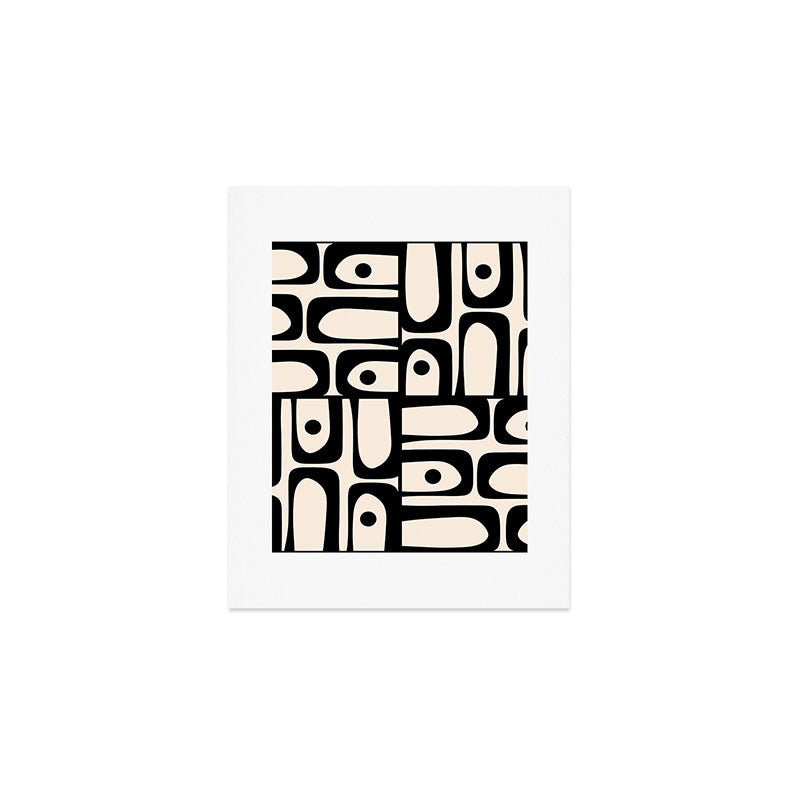 Mid Century Modern Piquet Multi Abstract Retro Geometric Pattern in Black and Cream Art Print Gallery Image 1