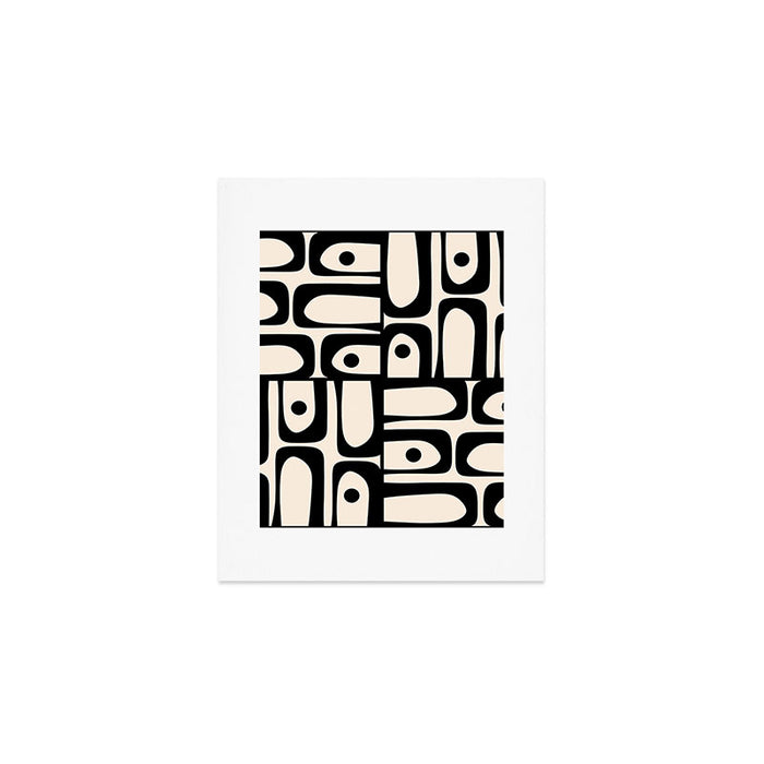 Mid Century Modern Piquet Multi Abstract Retro Geometric Pattern in Black and Cream Art Print Gallery Image 1