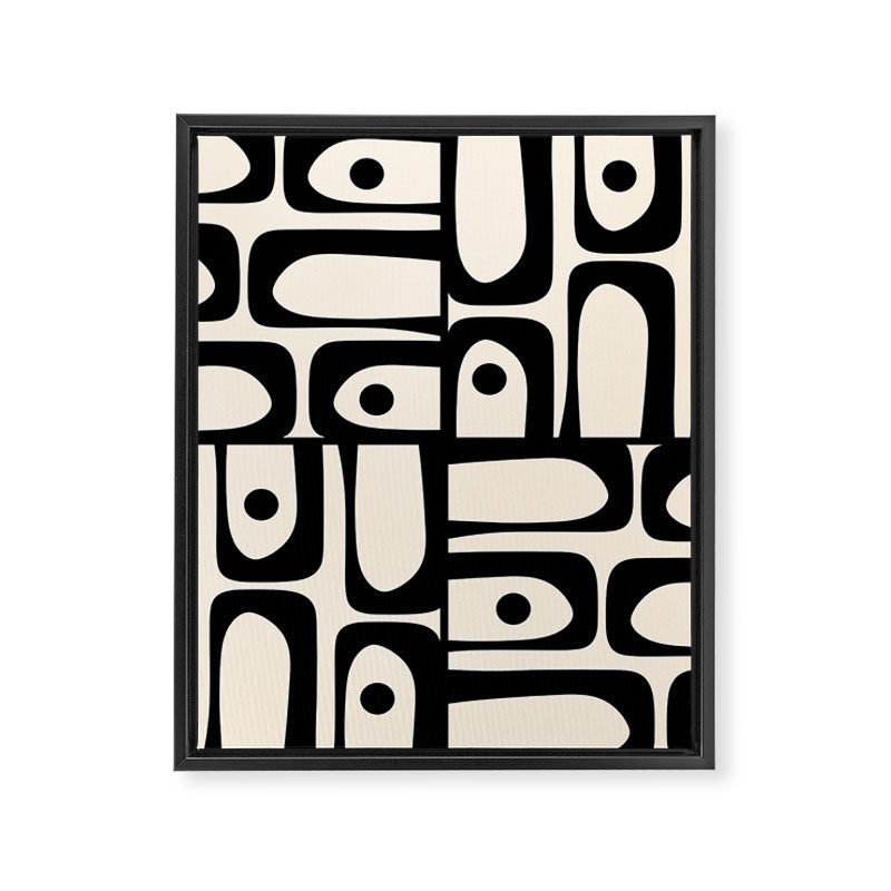 Mid Century Modern Piquet Multi Abstract Retro Geometric Pattern in Black and Cream Framed Canvas Print Gallery Image 8