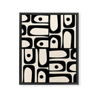 Mid Century Modern Piquet Multi Abstract Retro Geometric Pattern in Black and Cream Framed Canvas Print Gallery Image 8