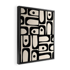 Mid Century Modern Piquet Multi Abstract Retro Geometric Pattern in Black and Cream Framed Canvas Print Gallery Image 2