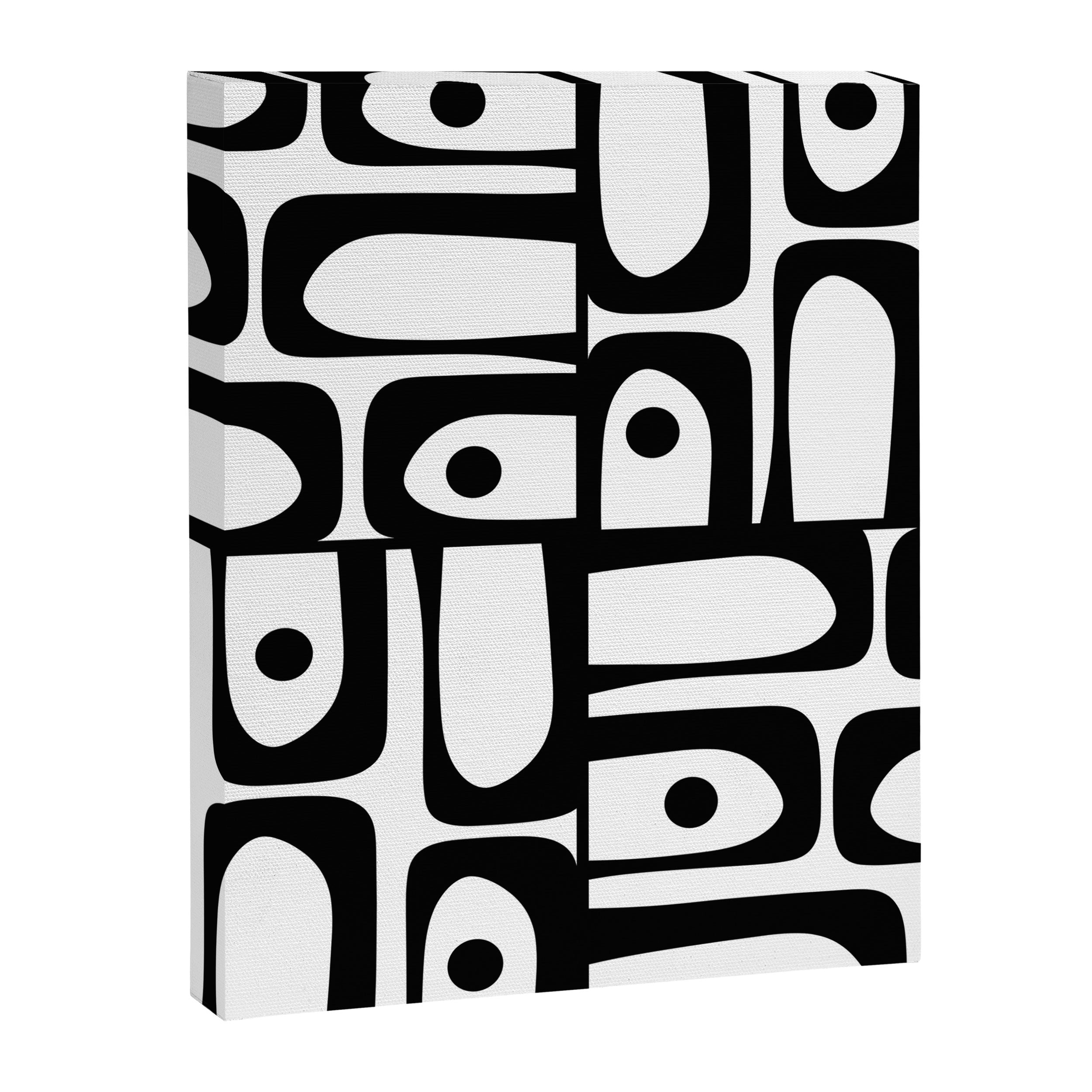 Mid Century Modern Piquet Multi Abstract Retro Geometric Pattern in Black and White Canvas Print Gallery Image 8