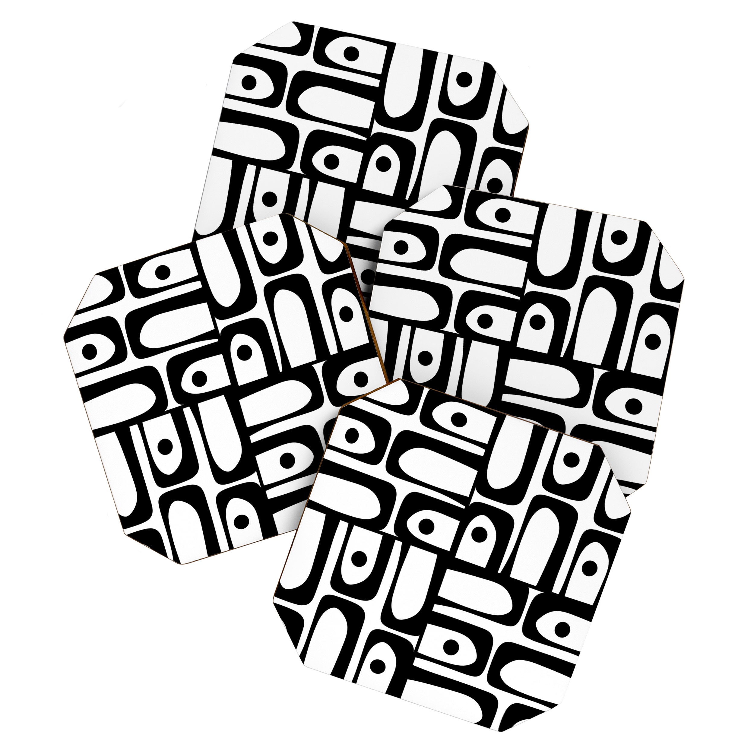 Mid Century Modern Piquet Multi Abstract Retro Geometric Pattern in Black and White Coaster Gallery Image 1