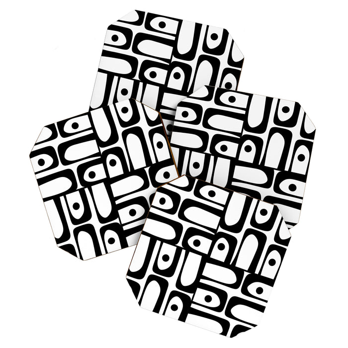 Mid Century Modern Piquet Multi Abstract Retro Geometric Pattern in Black and White Coaster Gallery Image 1