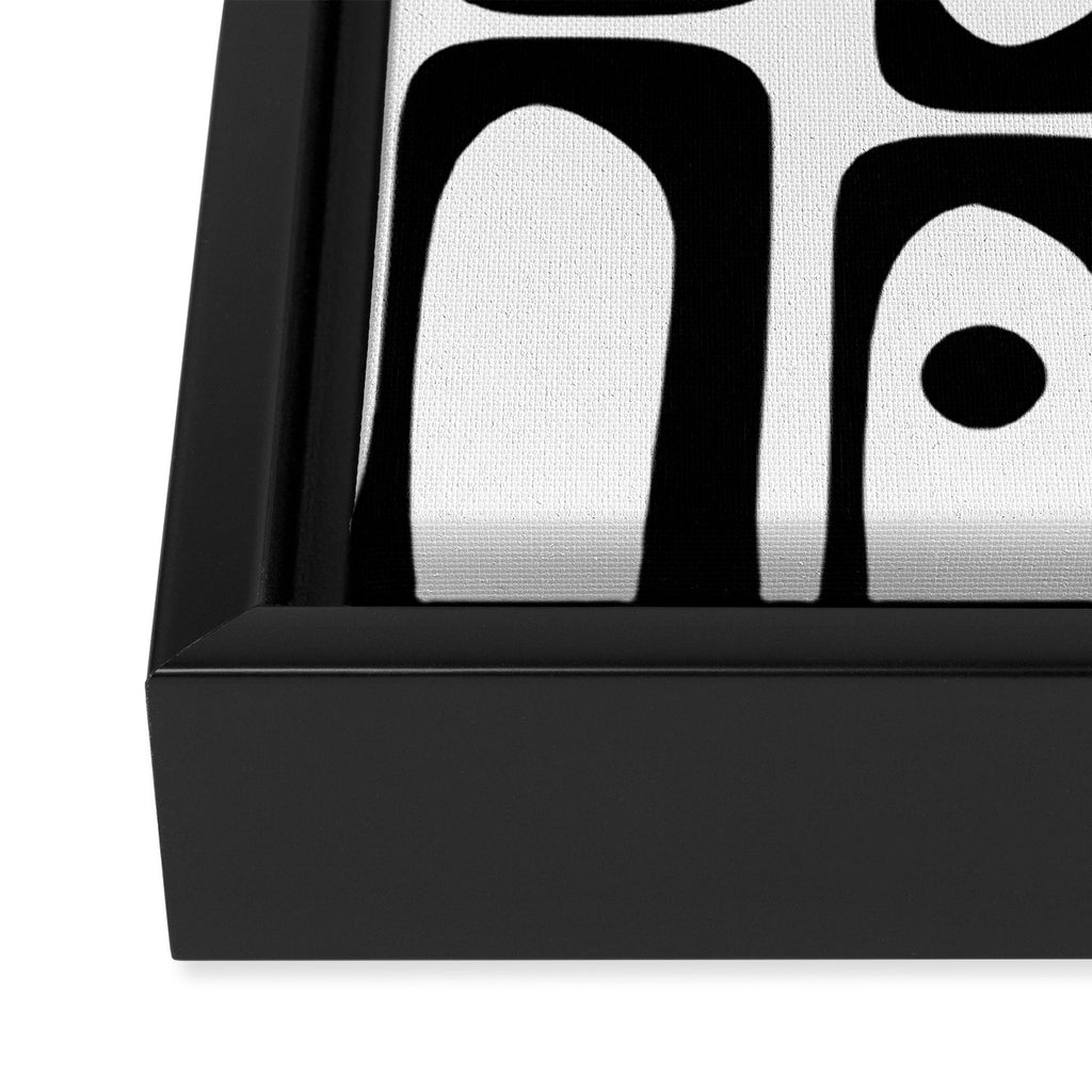 Mid Century Modern Piquet Multi Abstract Retro Geometric Pattern in Black and White Framed Canvas Print Gallery Image 3