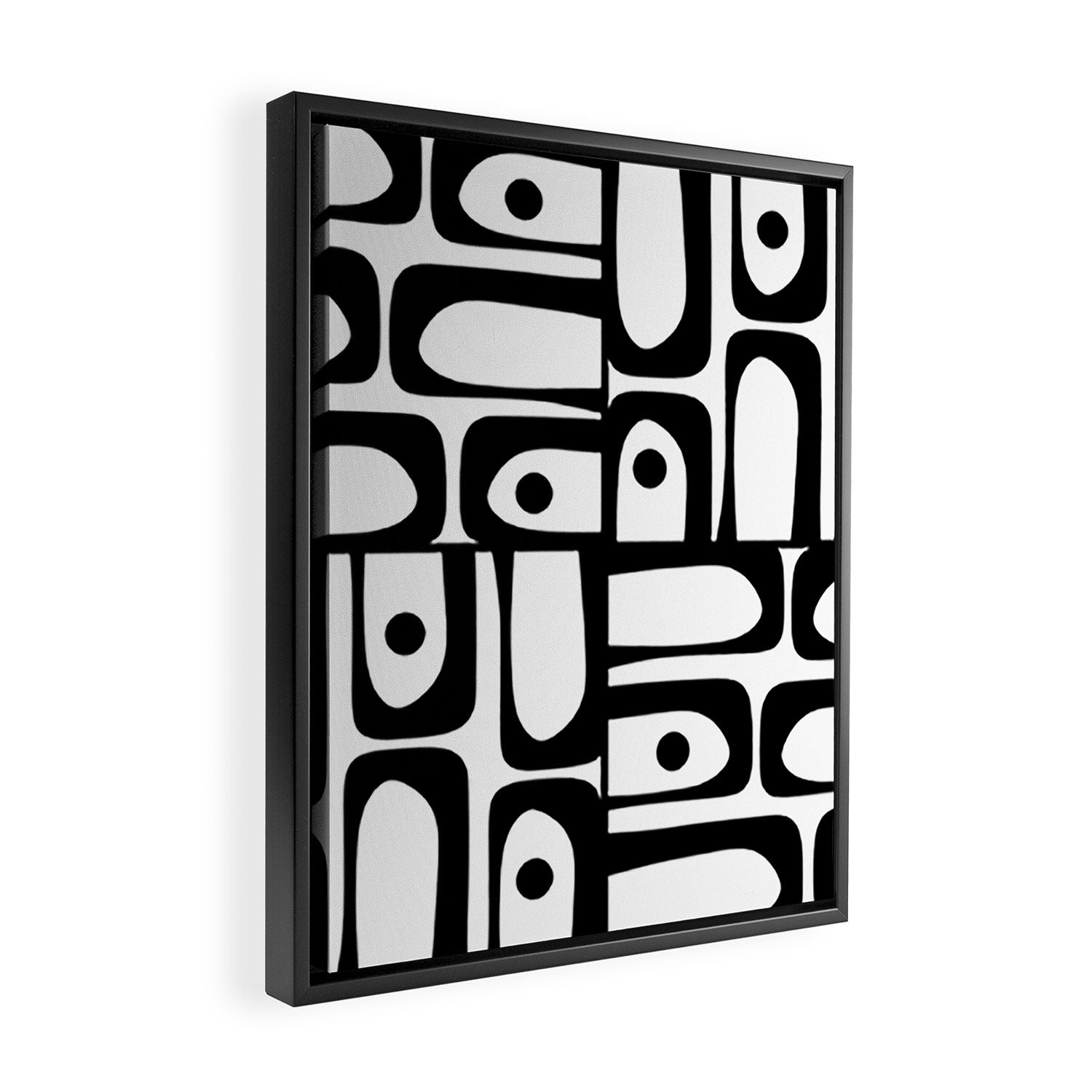 Mid Century Modern Piquet Multi Abstract Retro Geometric Pattern in Black and White Framed Canvas Print Gallery Image 2