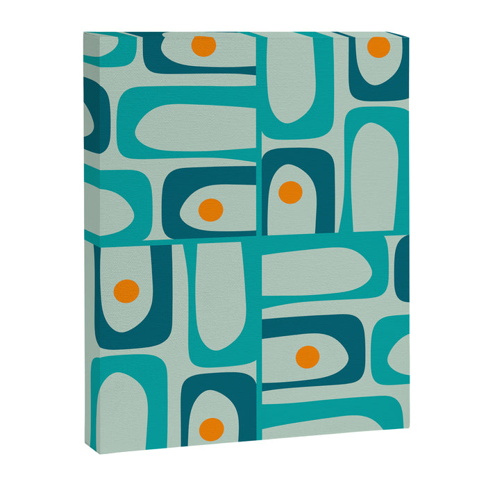 Mid Century Modern Piquet Multi Abstract Retro Pattern in Teal Aqua Orange Turquoise Blue Tones Canvas Print Gallery Image 1