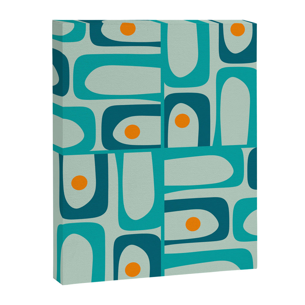 Mid Century Modern Piquet Multi Abstract Retro Pattern in Teal Aqua Orange Turquoise Blue Tones Canvas Print Gallery Image 8