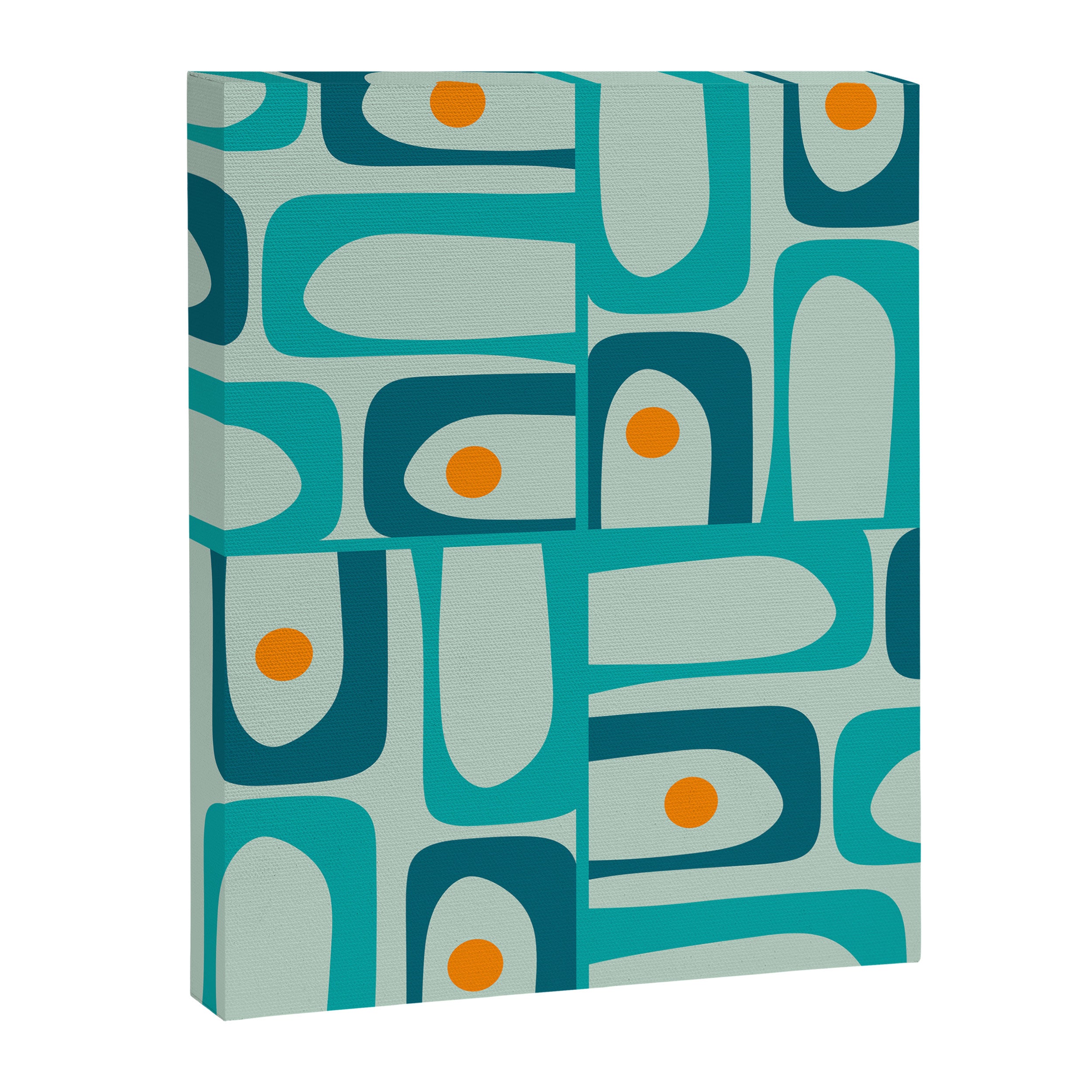 Mid Century Modern Piquet Multi Abstract Retro Pattern in Teal Aqua Orange Turquoise Blue Tones Canvas Print Gallery Image 8