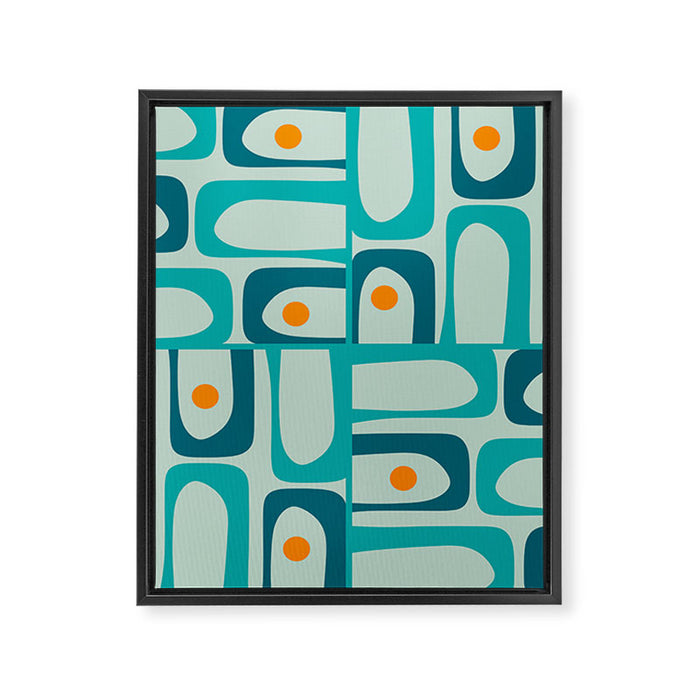 Mid Century Modern Piquet Multi Abstract Retro Pattern in Teal Aqua Orange Turquoise Blue Tones Framed Canvas Print Gallery Image 1