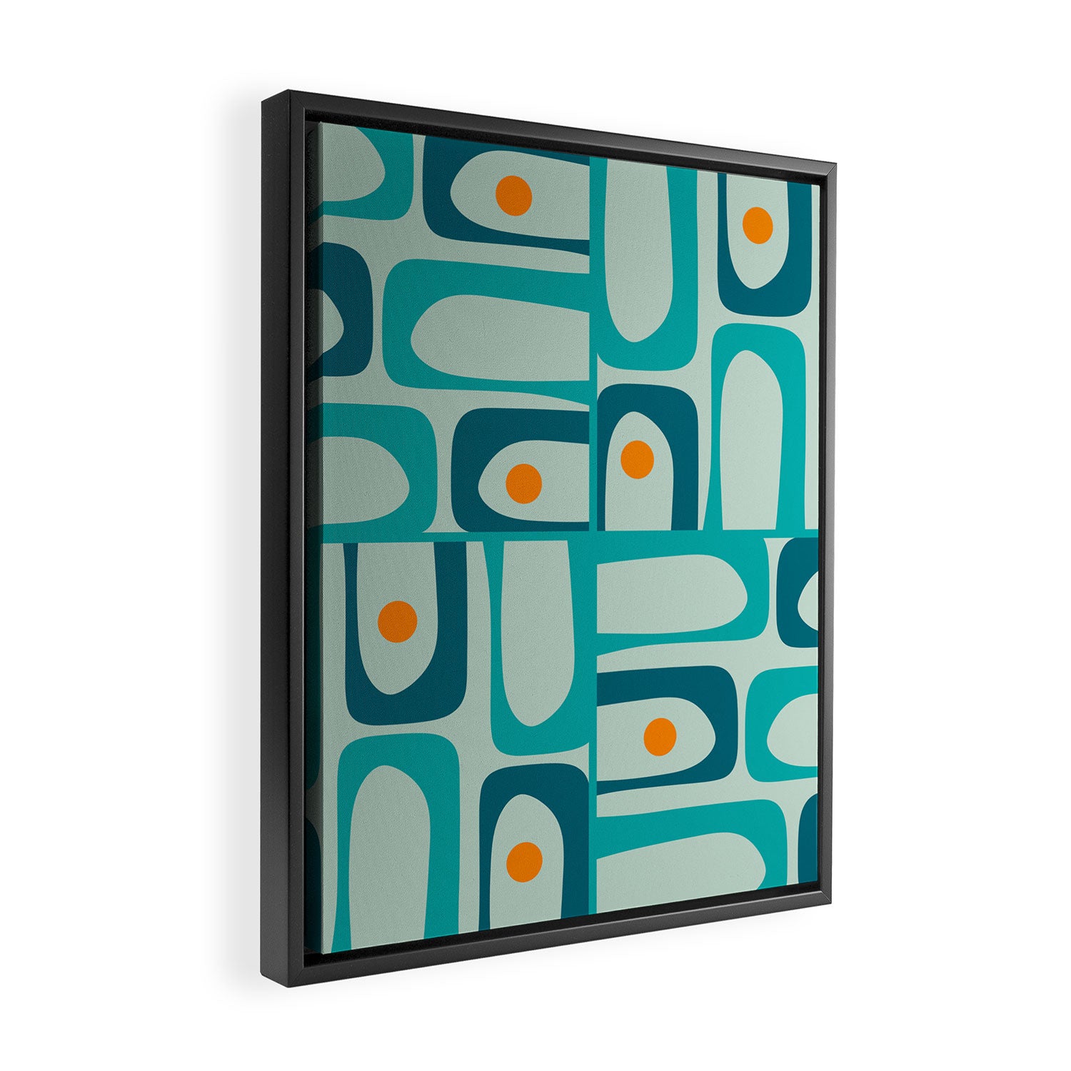 Mid Century Modern Piquet Multi Abstract Retro Pattern in Teal Aqua Orange Turquoise Blue Tones Framed Canvas Print Gallery Image 2