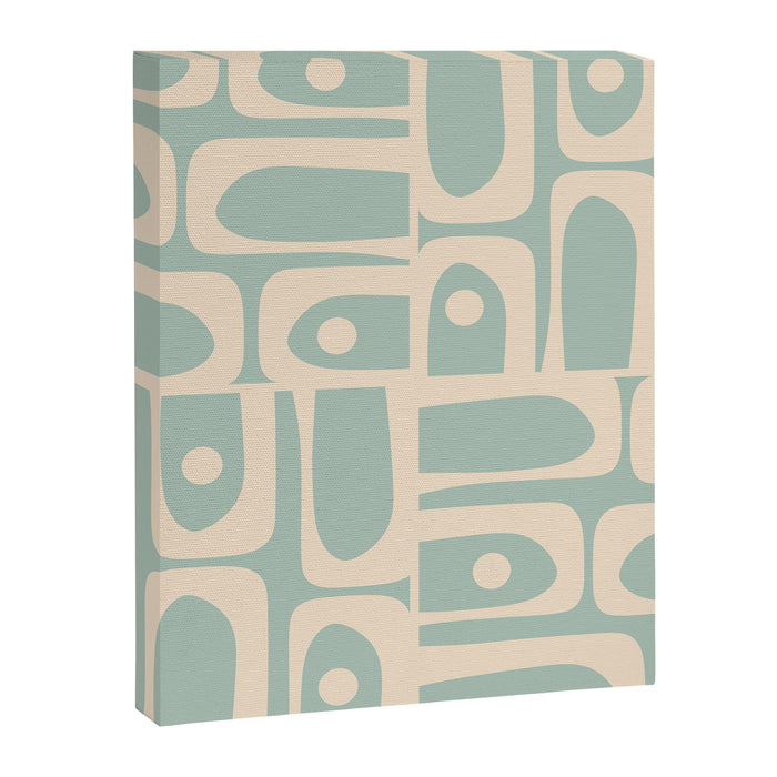 Mid Century Modern Piquet Multi Geometric Pattern in Light Celadon Blue and Cream Canvas Print Gallery Image 1