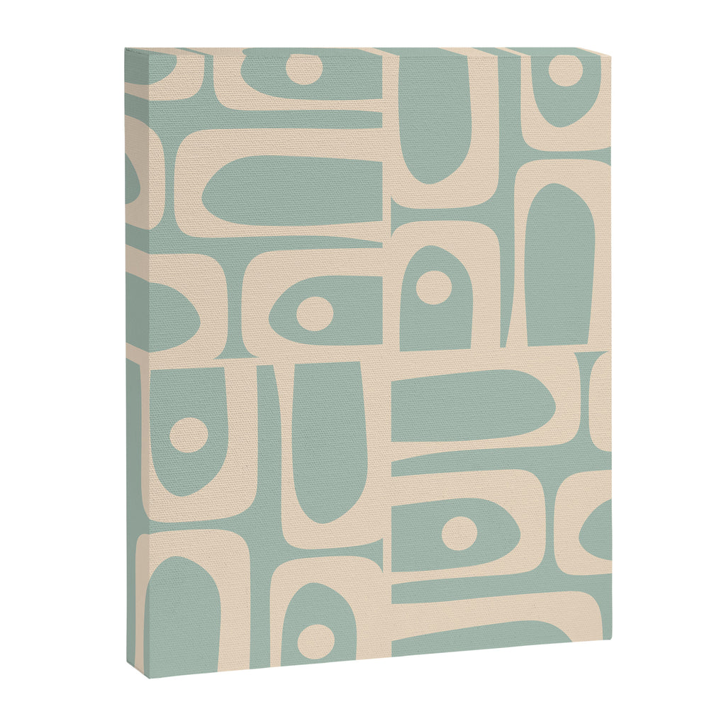 Mid Century Modern Piquet Multi Geometric Pattern in Light Celadon Blue and Cream Canvas Print Gallery Image 8