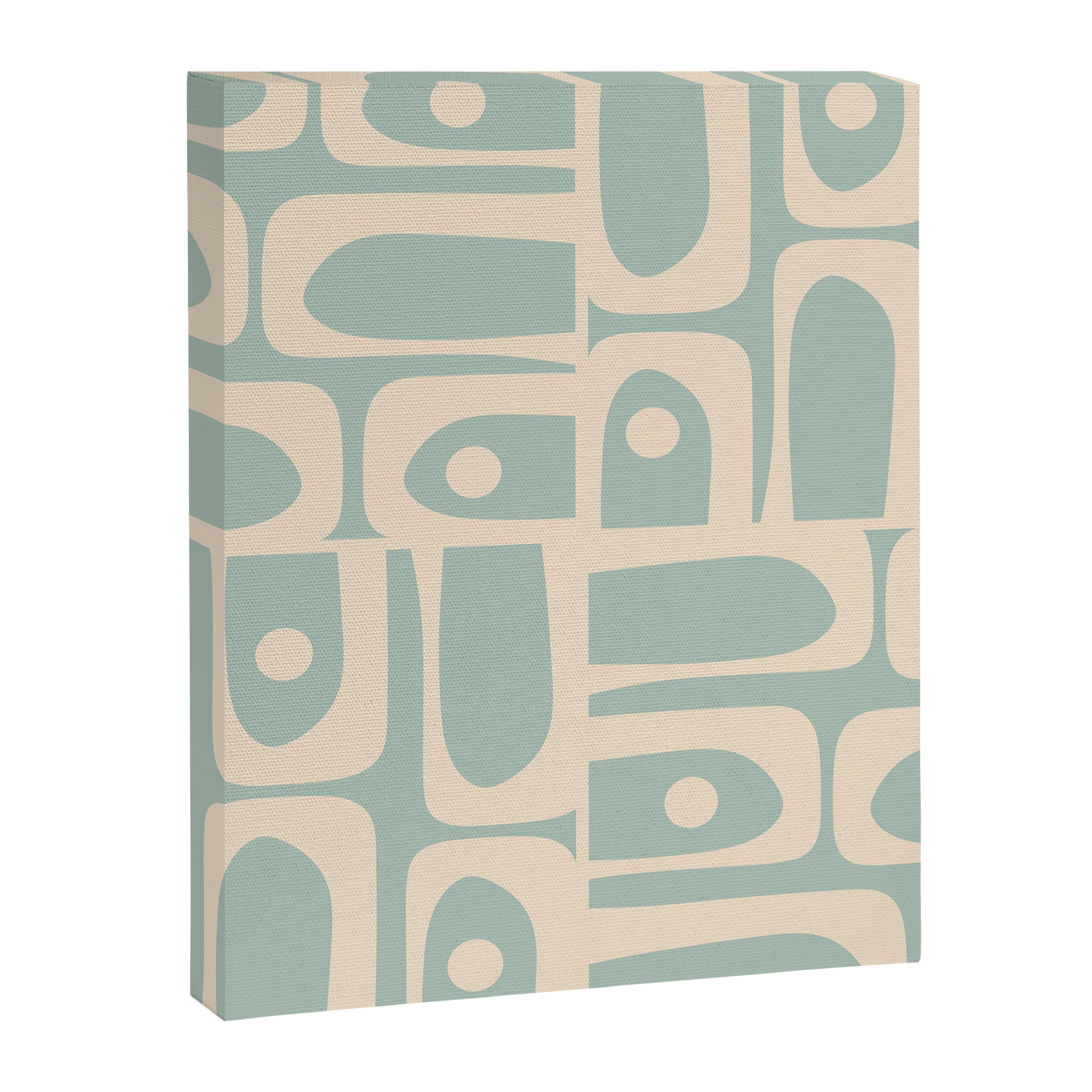 Mid Century Modern Piquet Multi Geometric Pattern in Light Celadon Blue and Cream Canvas Print Gallery Image 8