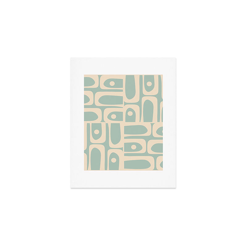 Mid Century Modern Piquet Multi Geometric Pattern in Light Celadon Blue and Cream Art Print Gallery Image 1