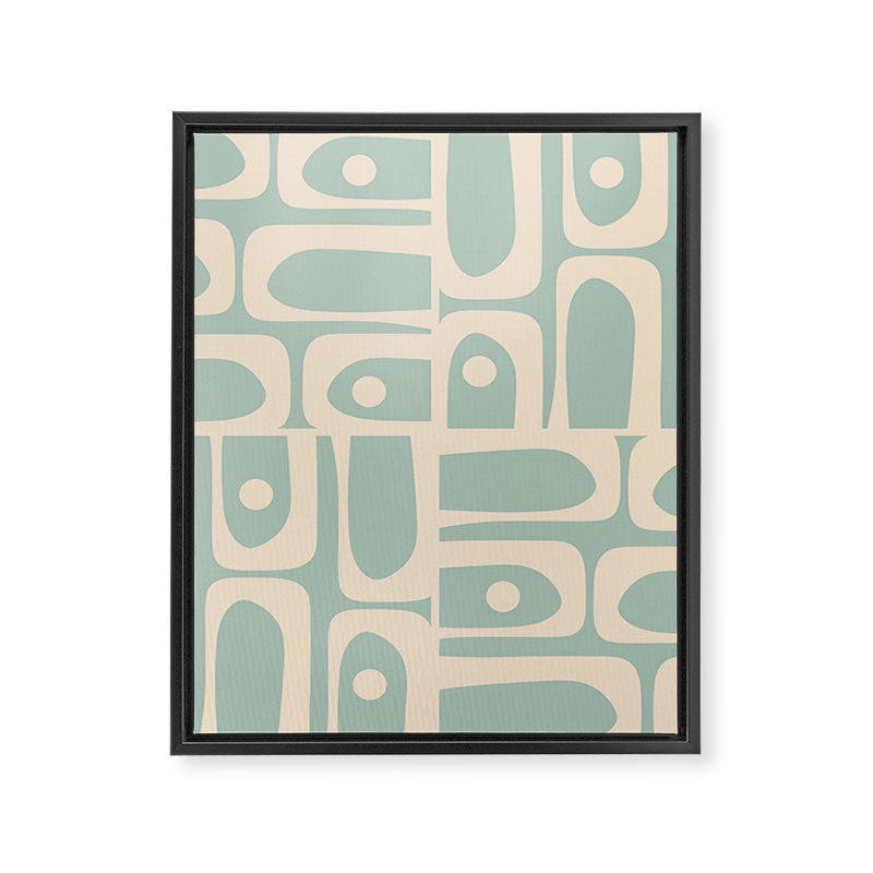 Mid Century Modern Piquet Multi Geometric Pattern in Light Celadon Blue and Cream Framed Canvas Print Gallery Image 8