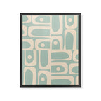 Mid Century Modern Piquet Multi Geometric Pattern in Light Celadon Blue and Cream Framed Canvas Print Gallery Image 8