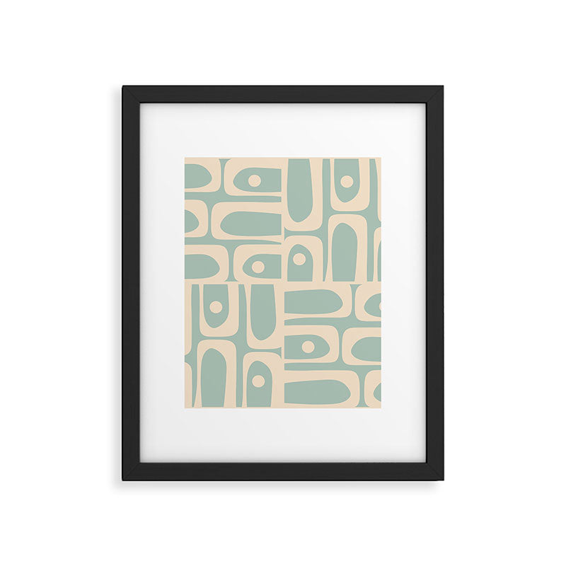 Mid Century Modern Piquet Multi Geometric Pattern in Light Celadon Blue and Cream Framed Art Print Gallery Image 6