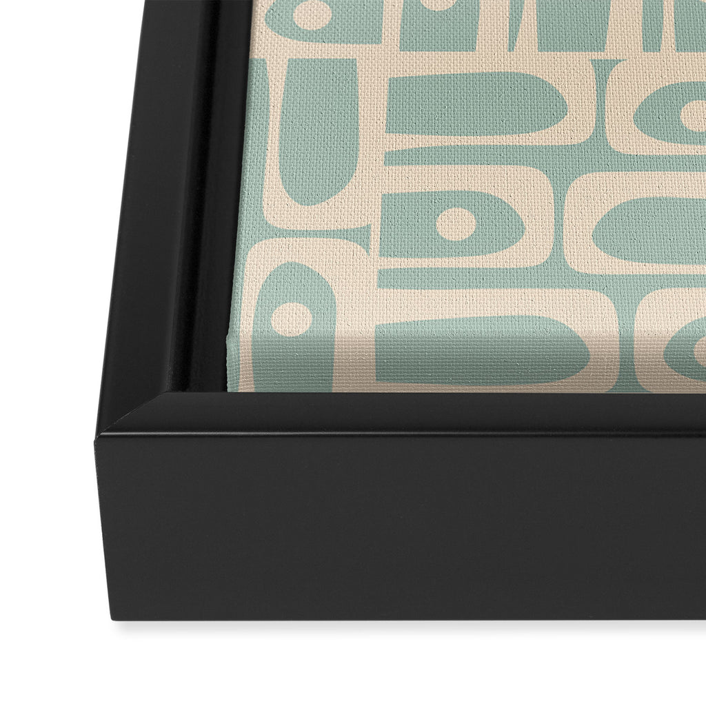 Mid Century Modern Piquet Multi Geometric Pattern in Light Celadon Teal Framed Canvas Print Gallery Image 3